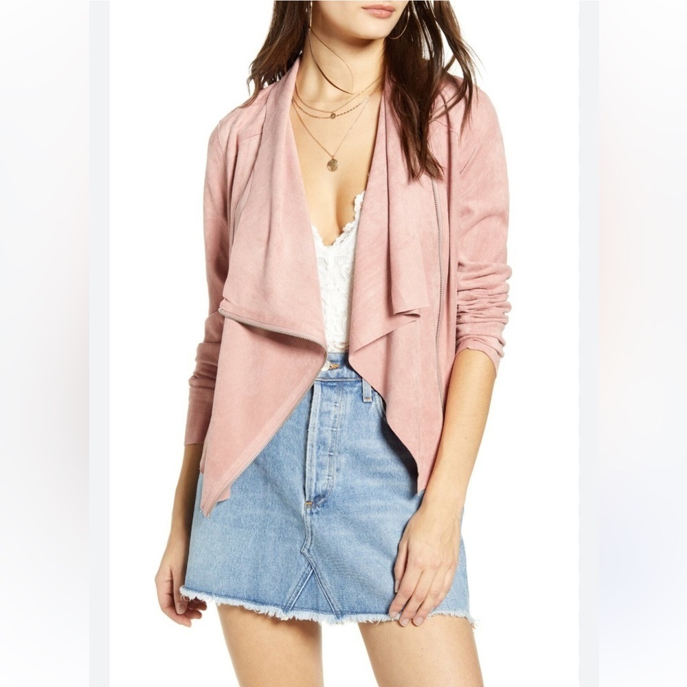 BB Dakota Faux Suede Drape Front Soft Pink Jacket sz M